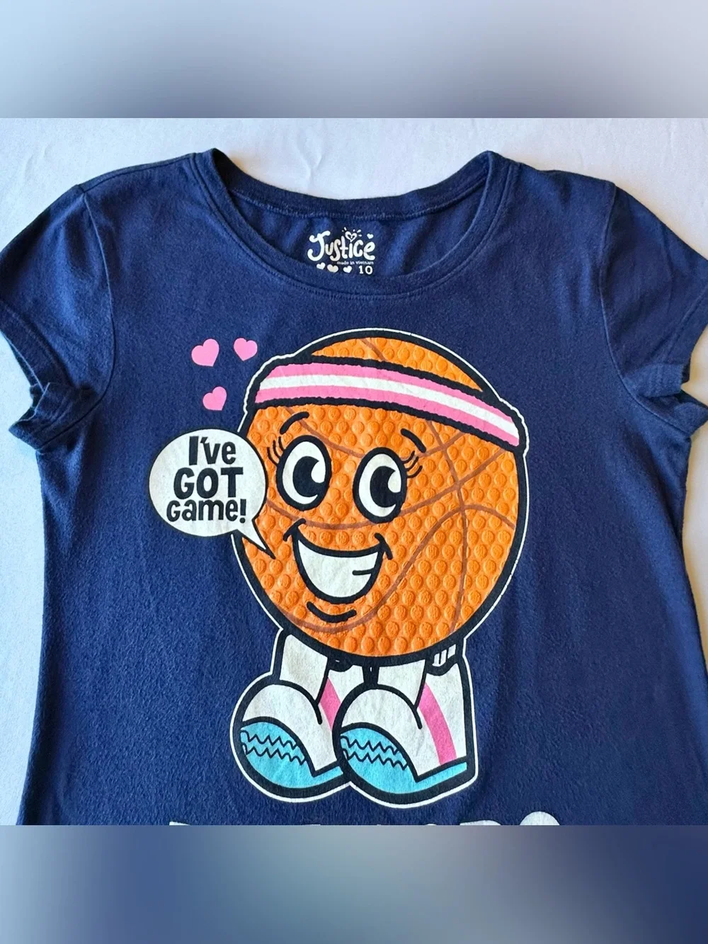 Justice Girls T-Shirt Basketball Hoops I’ve Got Game Blue Short Sleeve Cotton 10